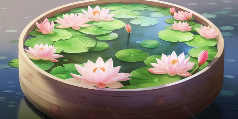 水缸里的荷花盛开古香古色荷花插画设计素材壁纸,插画/手绘图,插画/手绘图库,插画/手绘图下载,插画/手绘